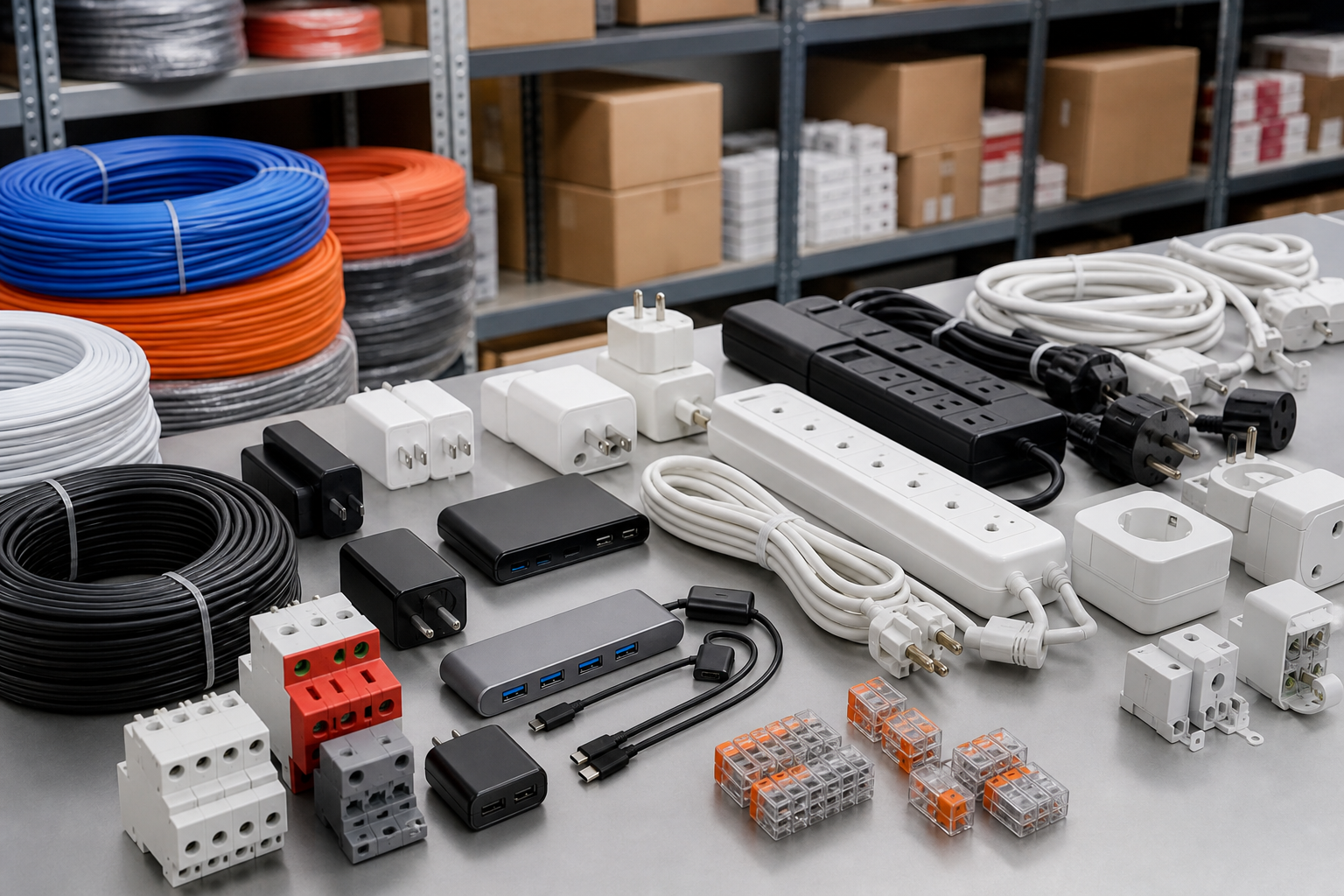 Bulk electrical supplies including cables, surge protectors and adapters